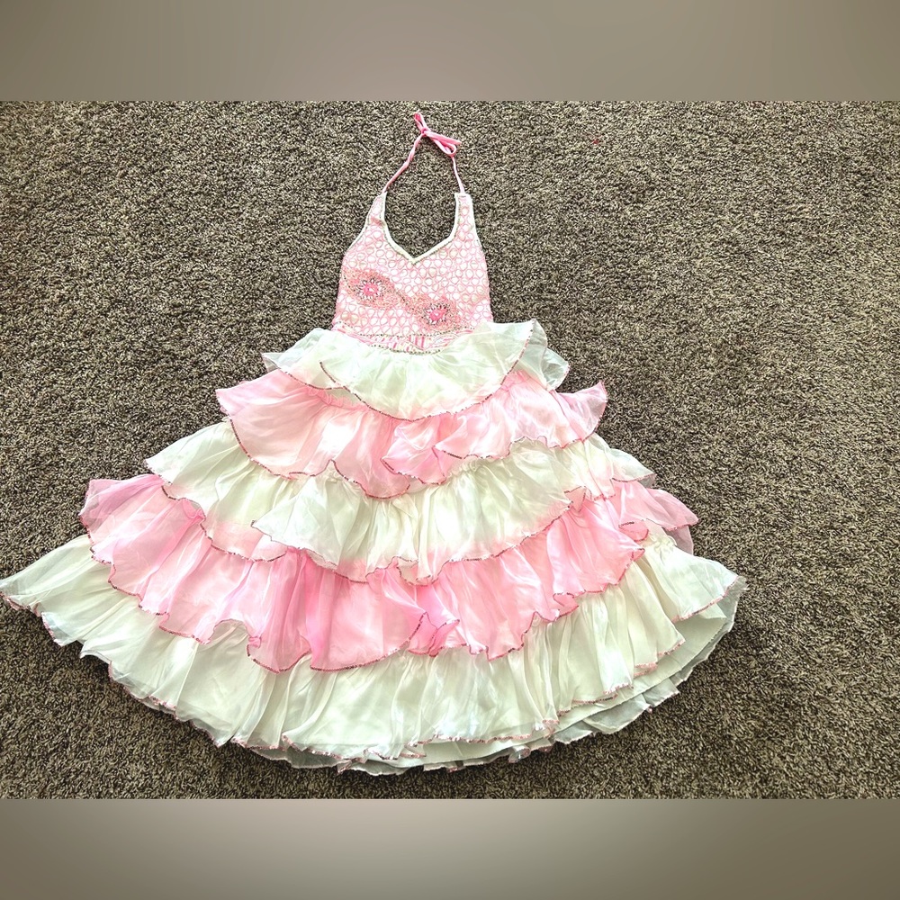 Beautiful formal beaded pink and white layered gown